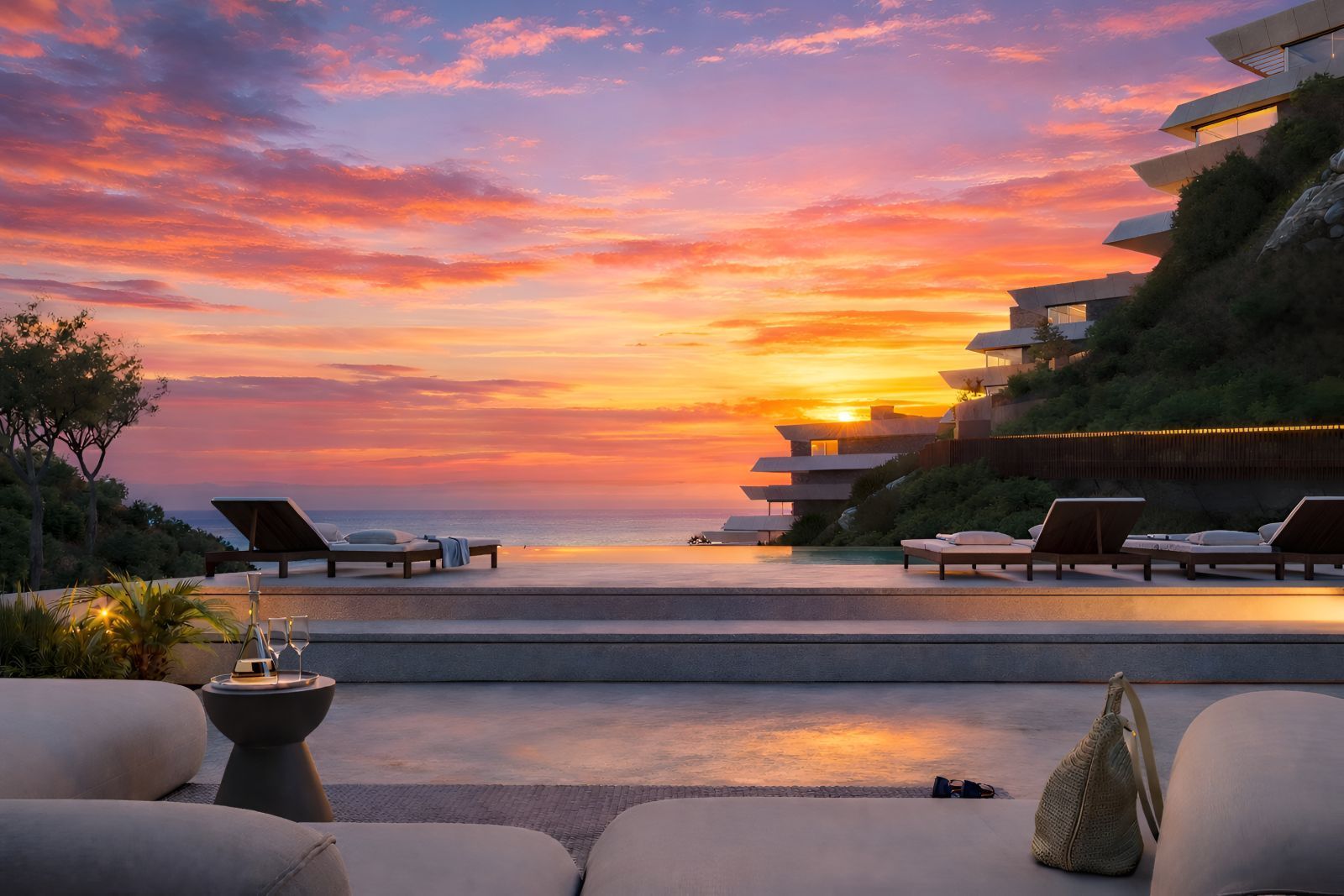 06 sunset swimming pool with luxury lounge