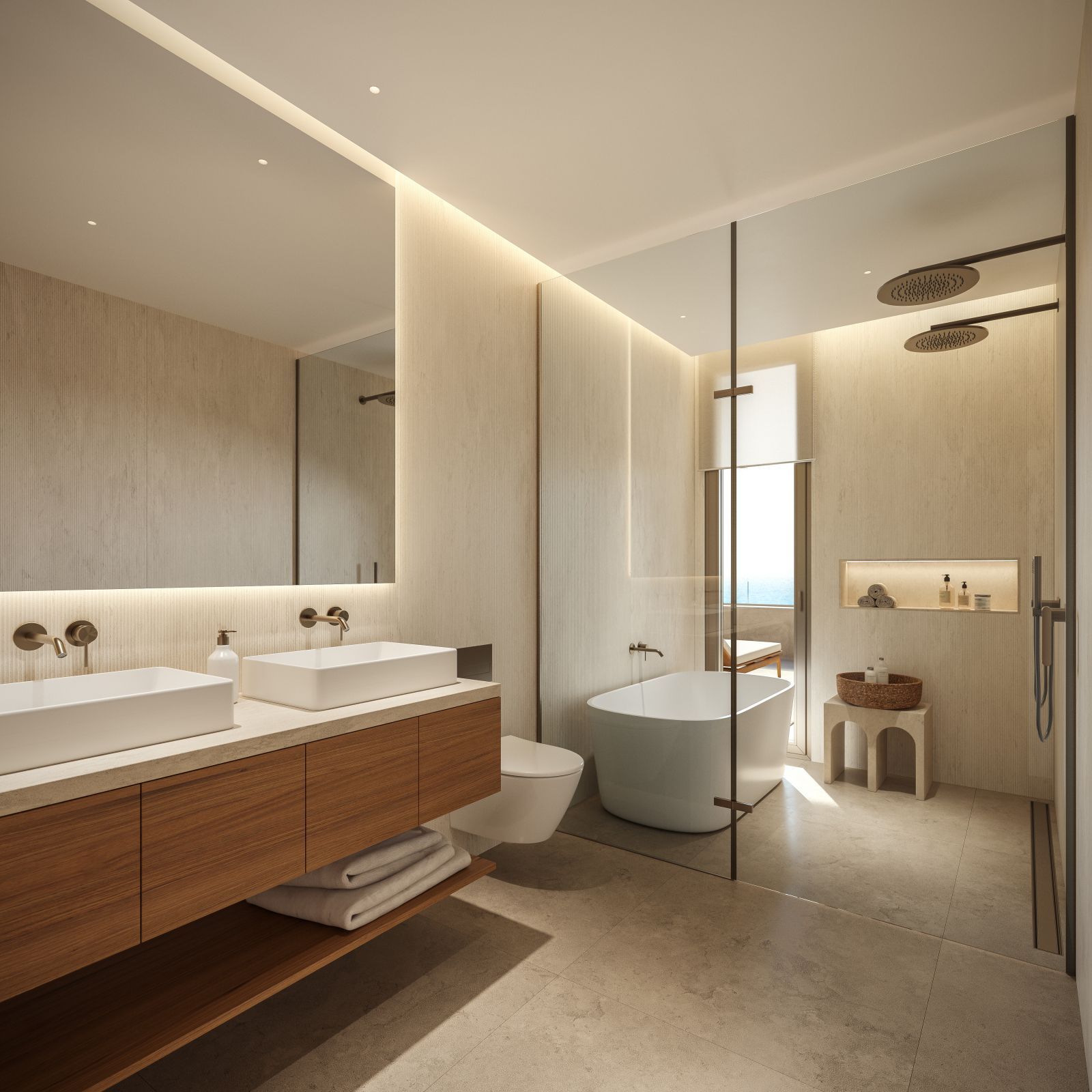 16 modern bathroom with double sinks and french door